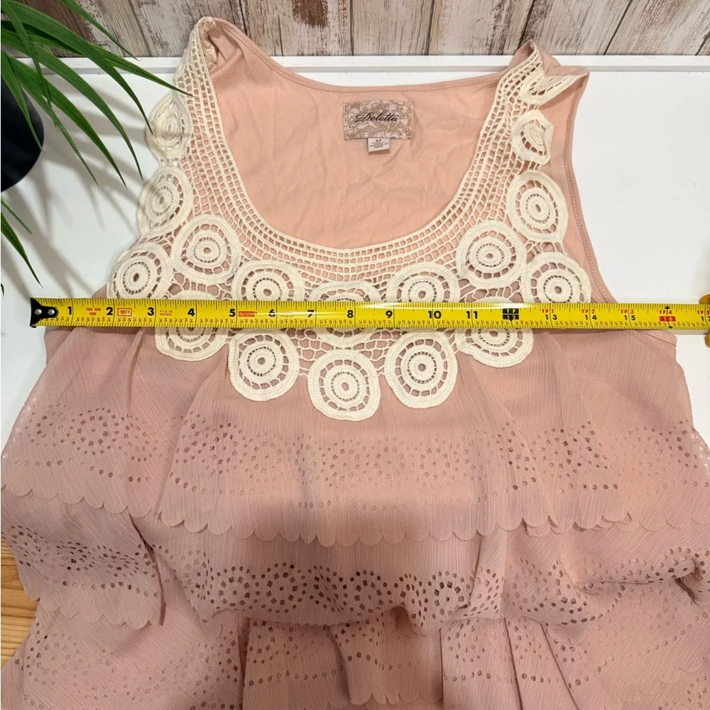 Deletta Blush Pink Tiered Eyelet Tank with White Crochet Yoke - Picture 6 of 7
